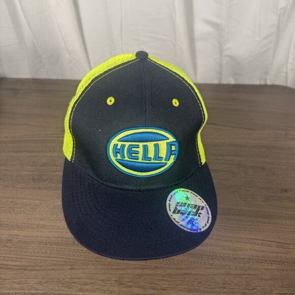 Snap-Back Other - Hella Trucker Hat – Black and Yellow Mesh Snapback Cap with Embroidered Logo
